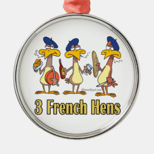 three french hens 3rd third day of christmas metal ornament
