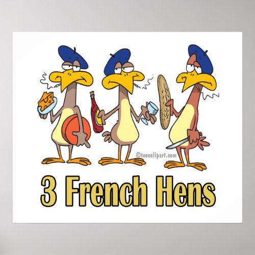 three french hens 3rd third day of christmas poster