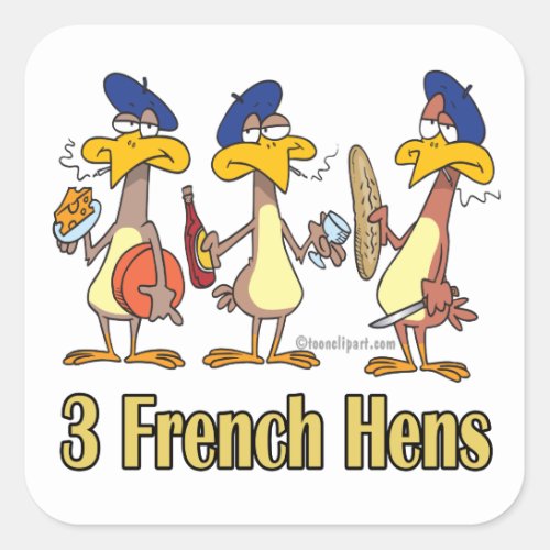 three french hens 3rd third day of christmas square sticker