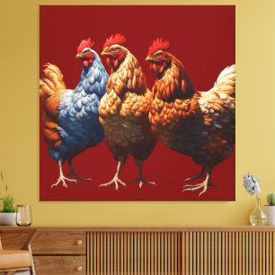 Three-French-Hens Brown-Feathered Canvas Print