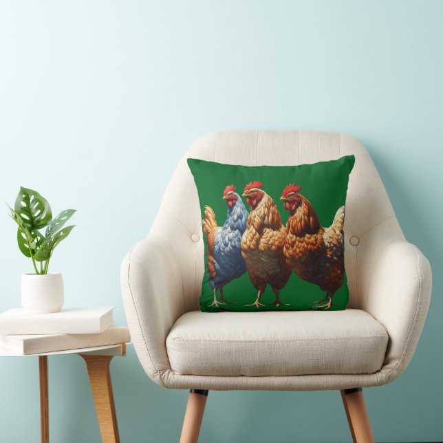 Three-French-Hens Brown-Feathered Throw Pillow (Chair)