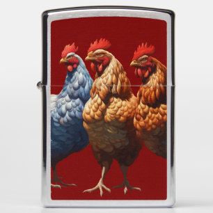 Three-French-Hens Brown-Feathered Zippo Lighter