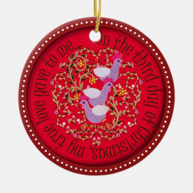 Three French hens Ceramic Ornament (Front)