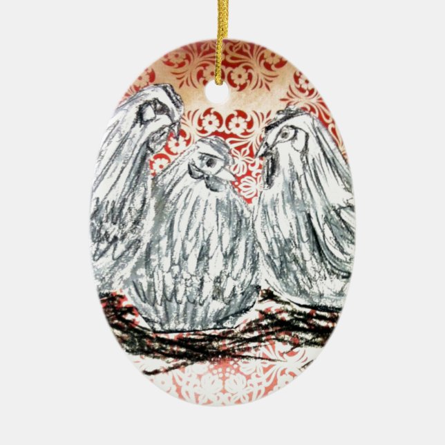 Three French Hens Ceramic Ornament (Front)