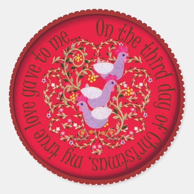 Three French hens Classic Round Sticker (Front)