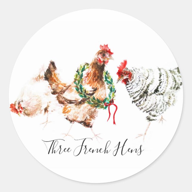 Three French Hens Classic Round Sticker (Front)
