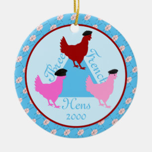 Three French Hens - Custom Year Ceramic Ornament