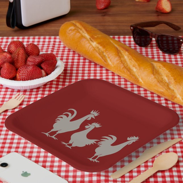 Three French Hens Cut-Out Stencil-Style 5 Paper Plates (Picnic)