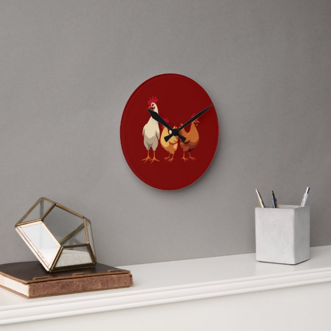 Three French Hens Cut-Out Stencil-Style Round Clock (Office)
