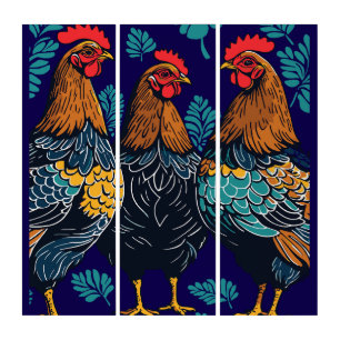 Three French Hens Cut-Out Stencil-Style Triptych
