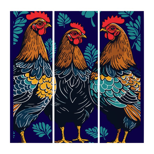 Three French Hens Cut-Out Stencil-Style Triptych (Front)