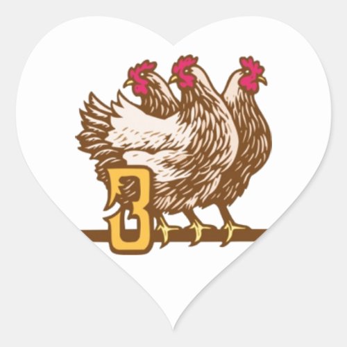 Three French Hens Heart Sticker