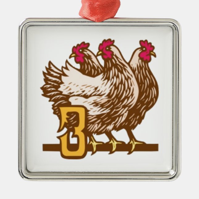 Three French Hens Metal Ornament (Front)
