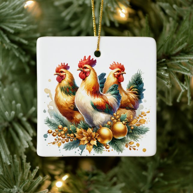 Three French Hens Personalized Christmas Ceramic Ornament (Tree)
