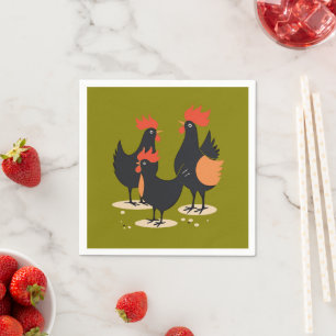 Three French Hens Retro Mid-Century Cut-Out 2 Napkins