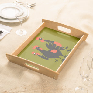 Three French Hens Retro Mid-Century Cut-Out 4 Serving Tray