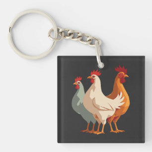 Three French Hens Retro Mid-Century Cut-Out 6 Keychain