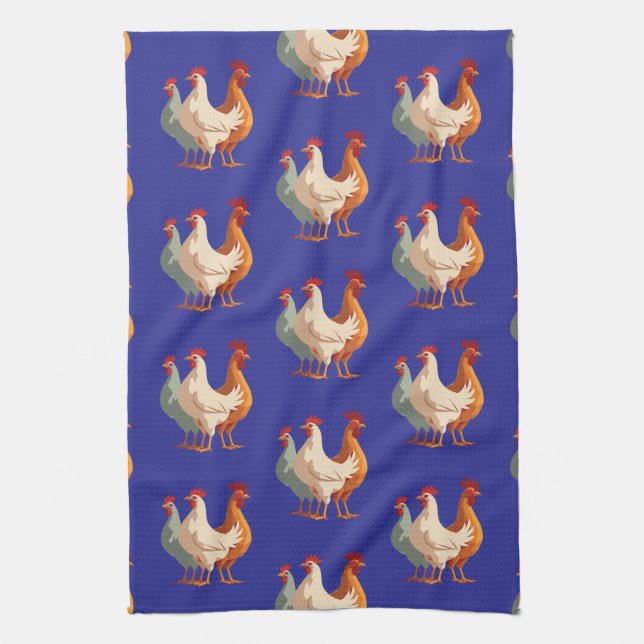 Three French Hens Retro Mid-Century Cut-Out 6 Kitchen Towel (Vertical)
