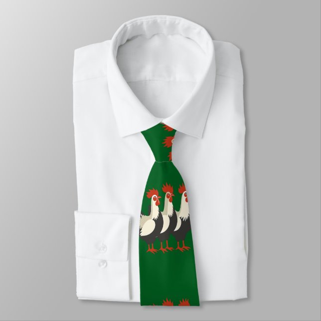 Three French Hens Retro Mid-Century Cut-Out 7 Neck Tie (Tied)