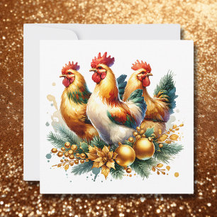 Three French Hens Twelve Days of Christmas Holiday Card