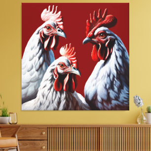 Three-French-Hens White-Feathered Canvas Print