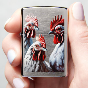 Three-French-Hens White-Feathered Zippo Lighter