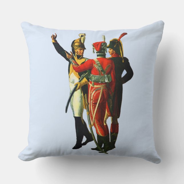 three French soldiers circa 1800 print Throw Pillow (Front)