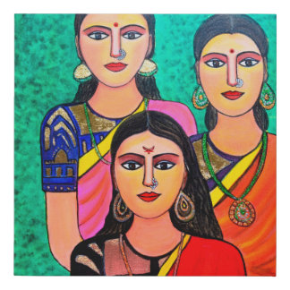 Three Friends Indian glittern Gold foil painting Faux Canvas Print