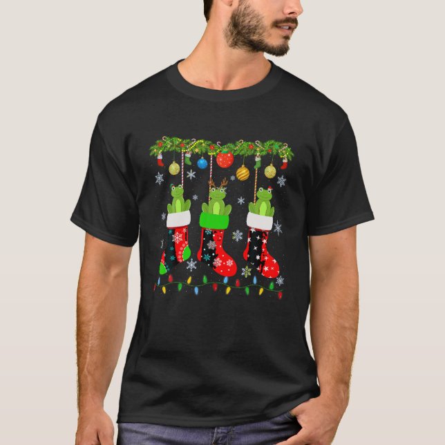 Three Frog in Xmas Sock Funny Ugly Christmas Sweat T-Shirt (Front)