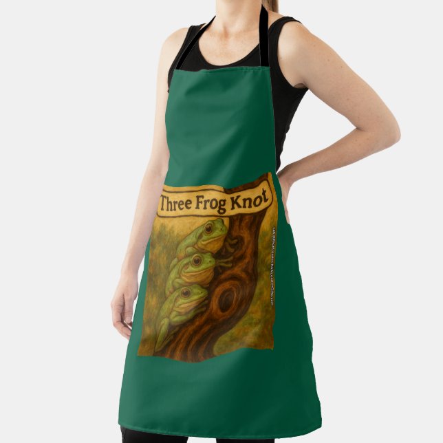 Three Frog Knot – Whimsical Amphibian Wordplay Art Apron (Insitu)