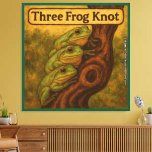 Three Frog Knot – Whimsical Amphibian Wordplay Art Canvas Print