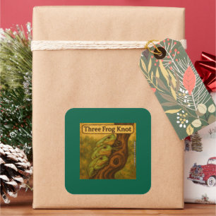 Three Frog Knot – Whimsical Amphibian Wordplay Art Square Sticker
