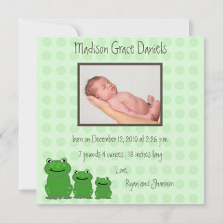 Three Frogs Birth Announcement green