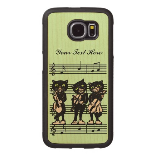 Three Fun Vintage Musician Cats on Music Sheet Carved Wood Samsung Galaxy S6 Case