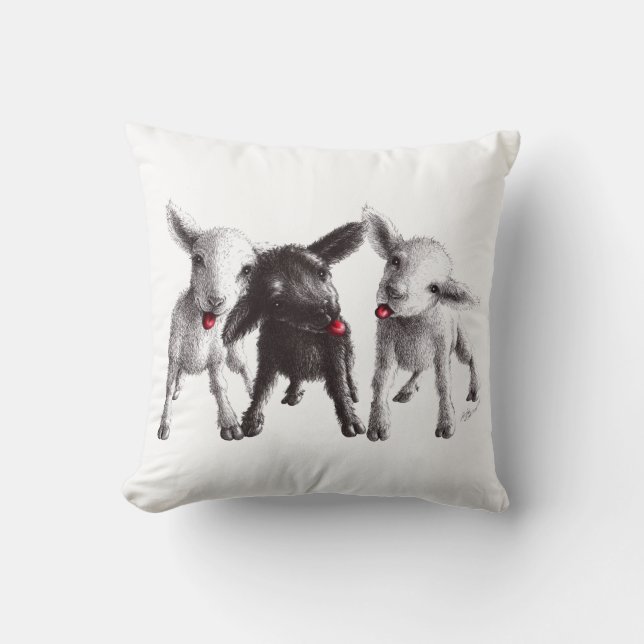 Three Funny and Very Cheeky Sheep Throw Pillow (Front)
