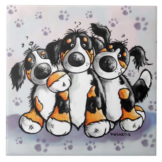 Three Funny Bernese Mountain Dogs Cartoon Ceramic Tile ...