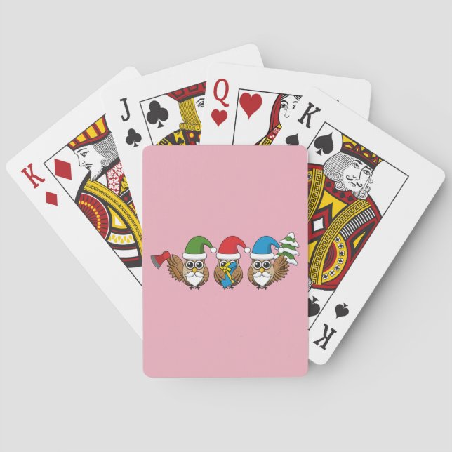 Three Funny Christmas Gnome Owls Poker Cards (Back)