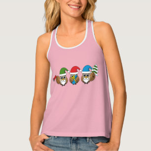 Three Funny Christmas Gnome Owls Tank Top