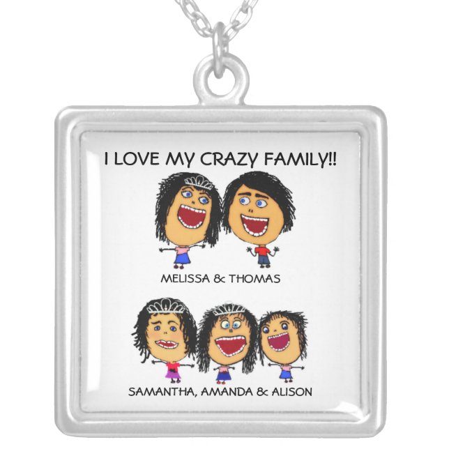 Three Funny Daughters Cartoon Necklace (Front)