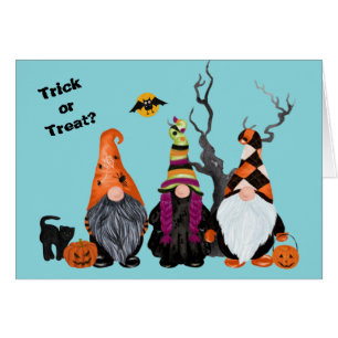 Three Funny Gnomes Halloween Trick or Treat Cards