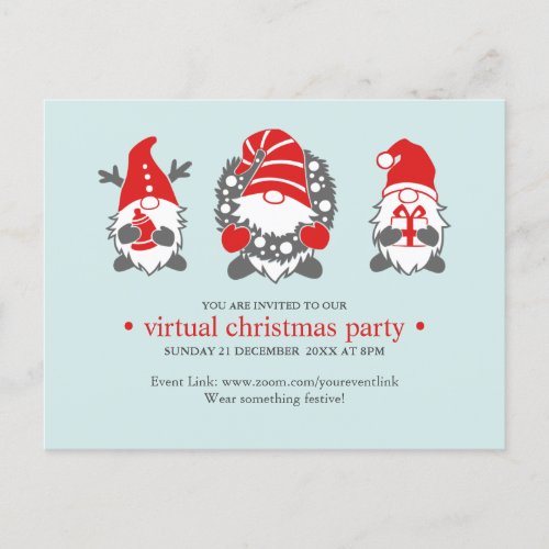 Three Funny Gnomes  Mint Virtual Christmas Party Holiday Postcard