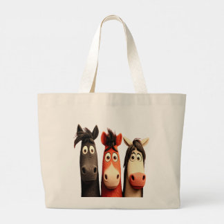 Three Funny Horses Large Tote Bag