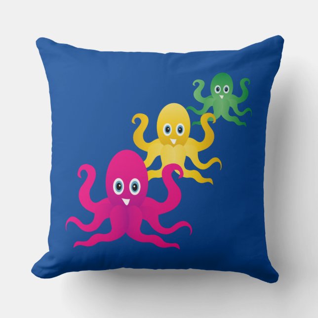 Three funny octopies throw pillow (Front)