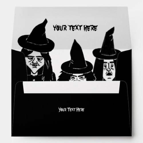 three funny witches spooky scary halloween envelope