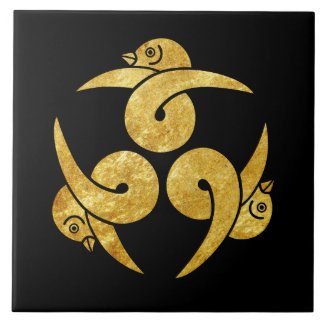 Three Geese Japanese Kamon Faux gold on black