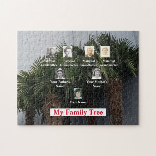 Three Generation Family Tree with Palm Trees Jigsaw Puzzle