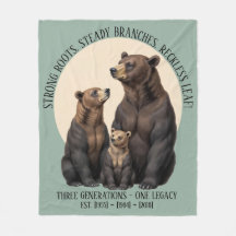 Three Generations Family Folk Art Bear Fleece Blan