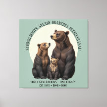 Three Generations Family Tree Folk Art Bear Canvas