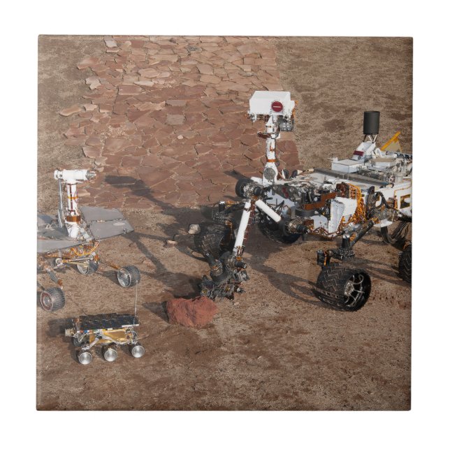 Three Generations Of Mars Rovers. Ceramic Tile (Front)
