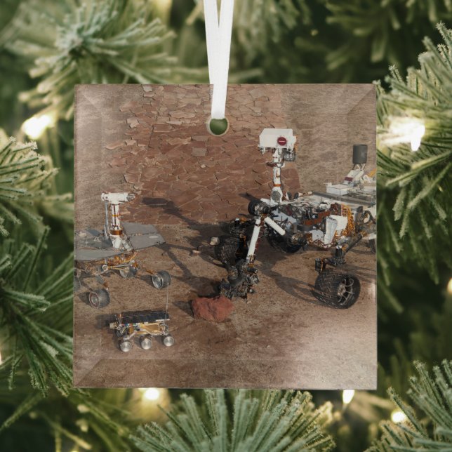 Three Generations Of Mars Rovers. Glass Ornament (Insitu)